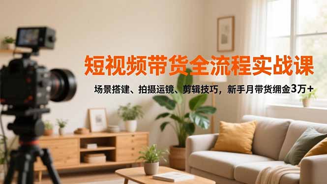 短视频带货全流程实战课,场景搭建、拍摄运镜、剪辑技巧,新手月带货佣金3万+-资源教程须哥