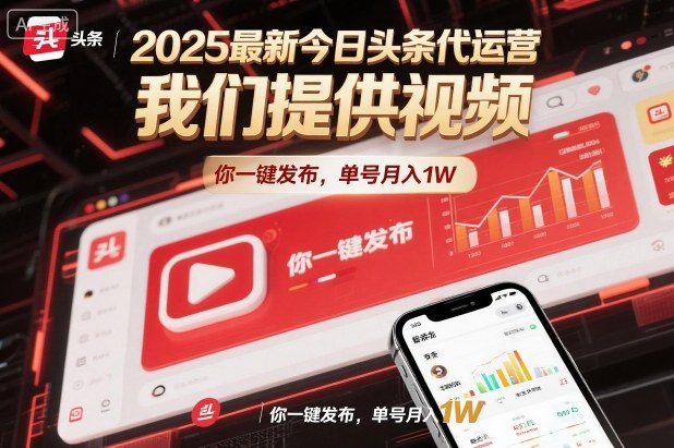 2025最新今日头条代运营，我们提供视频，你一键发布，单号月入1W【揭秘】-资源教程须哥