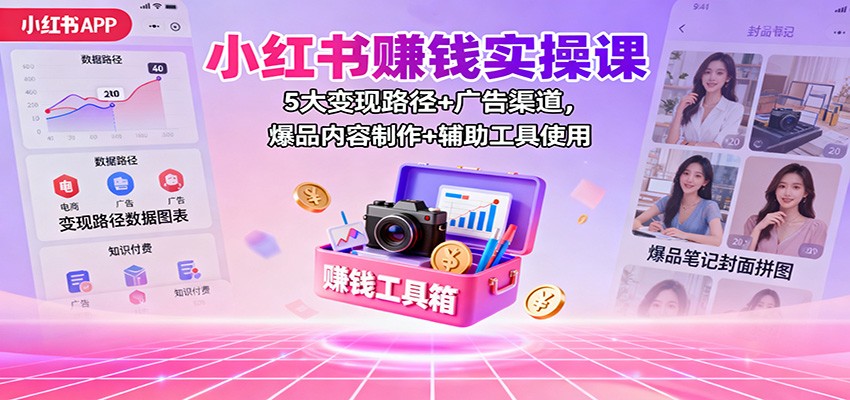 小红书赚钱实操课：5大变现路径+广告渠道，爆品内容制作+辅助工具使用-资源教程须哥