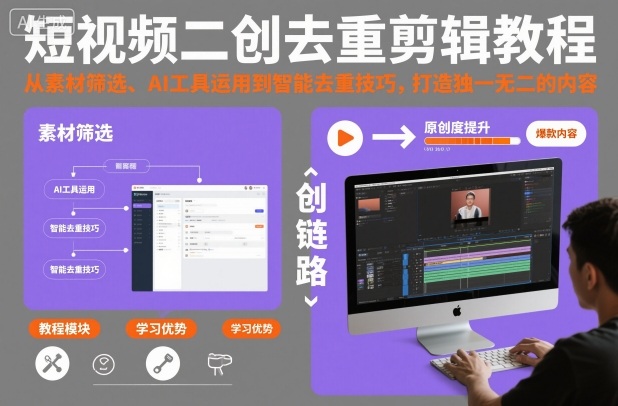 短视频二创去重剪辑教程，从素材筛选、AI工具运用到智能去重技巧，打造独一无二的内容-资源教程须哥