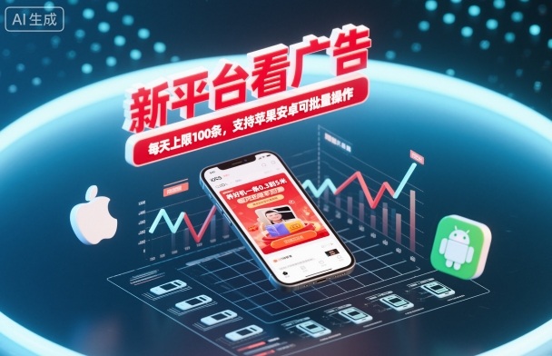 新平台看广告，养好机一条0.3到5米，每天上限100条，支持苹果安卓可批量操作-资源教程须哥