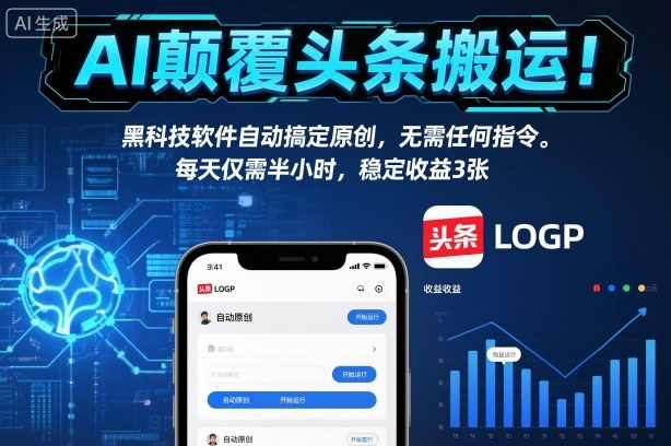 AI颠覆头条搬运！黑科技软件自动搞定原创，无需任何指令。每天仅需半小时，稳定收益3张【揭秘】-资源教程须哥