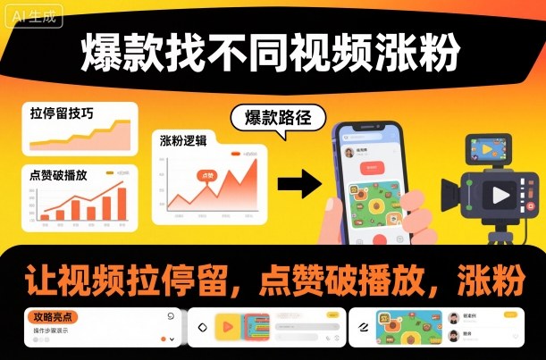 爆款找不同视频涨粉，让视频拉停留，实现点赞，破播放，涨粉-资源教程须哥