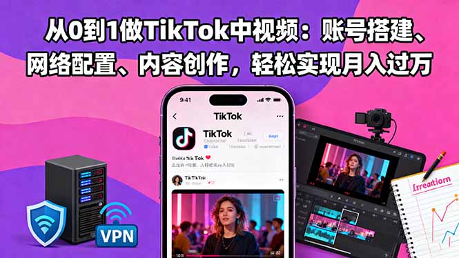 从0到1做TikTok中视频：账号搭建、网络配置、内容创作，轻松实现月入过万-资源教程须哥