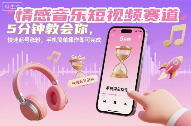 情感音乐短视频赛道，5分钟教会你，快速起号涨粉，手机简单操作即可完成-资源教程须哥
