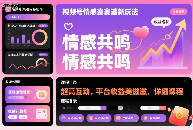 视频号情感赛道新玩法，超高互动，平台收益美滋滋，详细课程-资源教程须哥