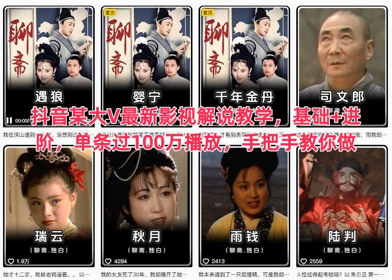 抖音某大V最新影视解说教学，基础+进阶，单条过100万播放，手把手教你做-资源教程须哥
