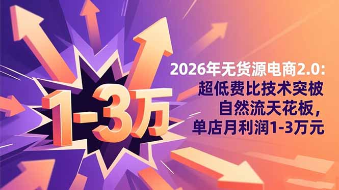 2026年无货源电商2.0：超低费比技术突破自然流天花板，单店月利润1-3万元-资源教程须哥