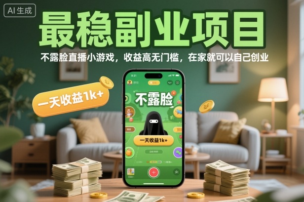 最稳副业项目，不露脸直播小游戏，收益高无门槛，一天收益1k+，在家就可以自己创业【揭秘】-资源教程须哥