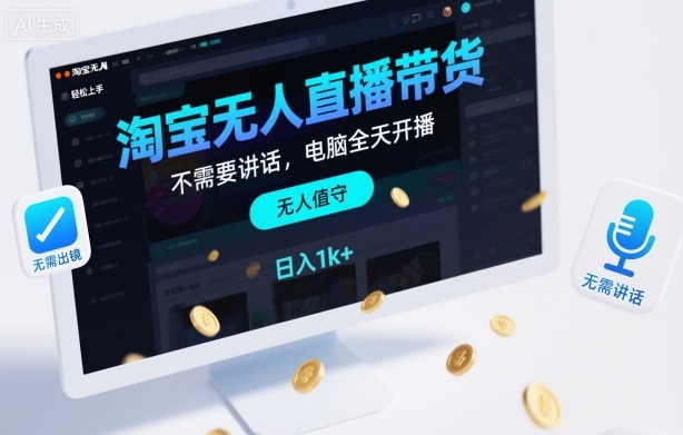 淘宝无人直播带货，不需要出镜，不需要讲话，电脑全天开播，轻松上手，日入1k+【揭秘】-资源教程须哥