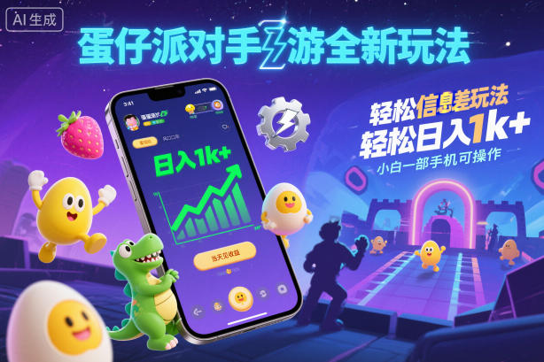 蛋仔派对手游全新玩法，轻松日入1k+，风口信息差玩法，当天见收益，小白一部手机可操作-资源教程须哥