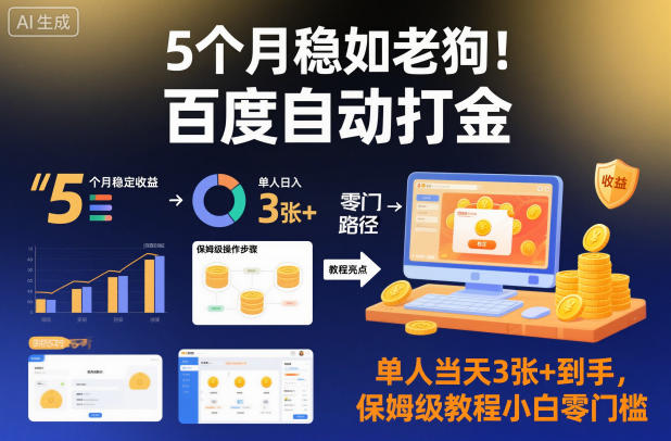 5个月稳如老狗！百度自动打金，单人当天3张+到手，保姆级教程小白零门槛【揭秘】-资源教程须哥