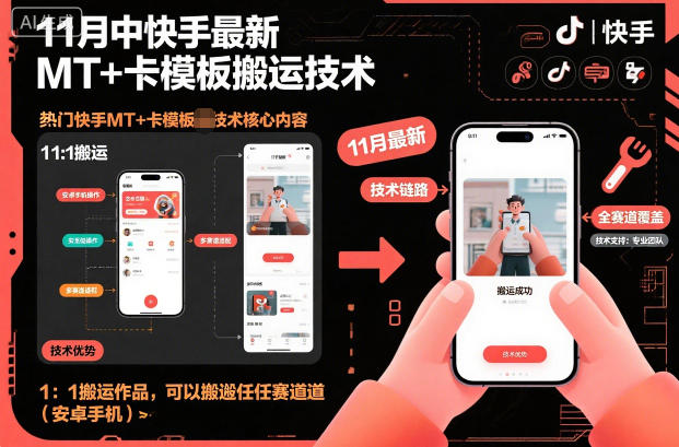 11月中快手最新MT+卡模板搬运技术，1：1搬运作品，可以搬运任何赛道(安卓手机)-资源教程须哥