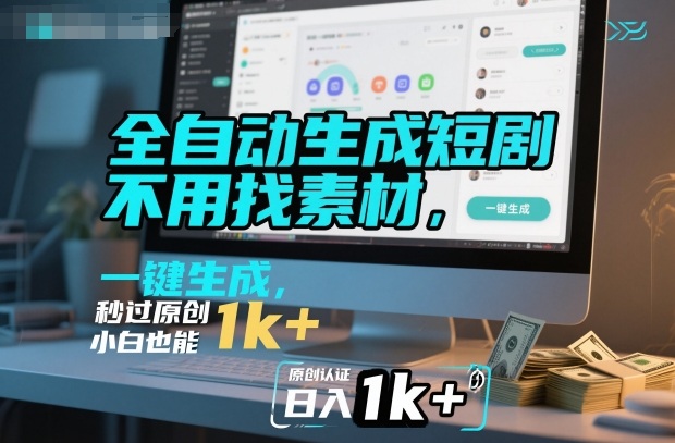 全自动生成短剧，不用找素材，不用剪辑，一键生成，秒过原创，小白也能轻松日入1k+【揭秘】-资源教程须哥