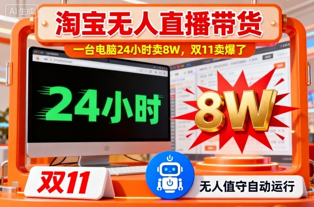 淘宝无人直播带货，一台电脑214小时卖8W，双11卖爆了【揭秘】-资源教程须哥