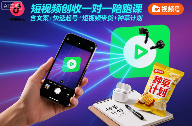 短视频创收一对一陪跑课，含文案+快速起号+短视频带货+种草计划-资源教程须哥