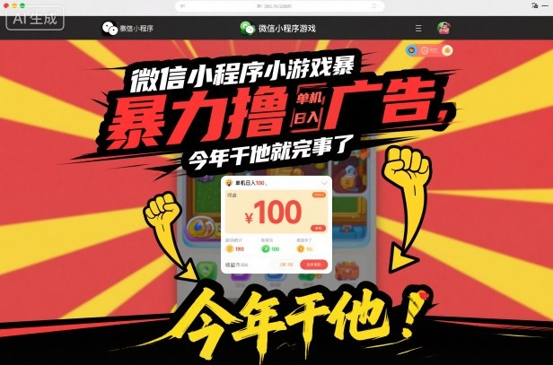 微信小程序小游戏暴力撸广告,单机日入100,今年干他就完事了-资源教程须哥
