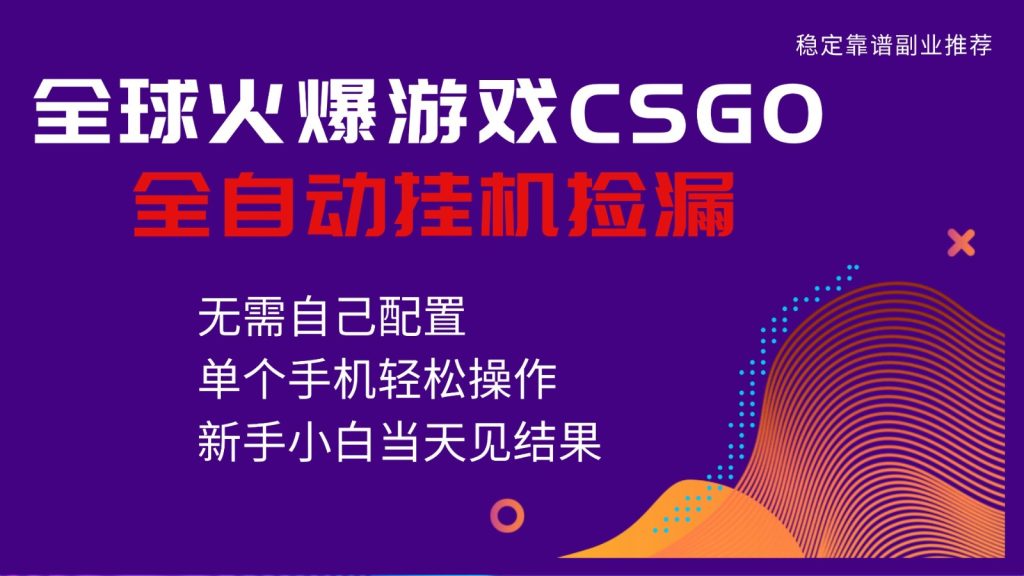 火爆游戏CSGO全自动捡漏，独家最新玩法，单个手机可操作，新手小白日入500+-资源教程须哥