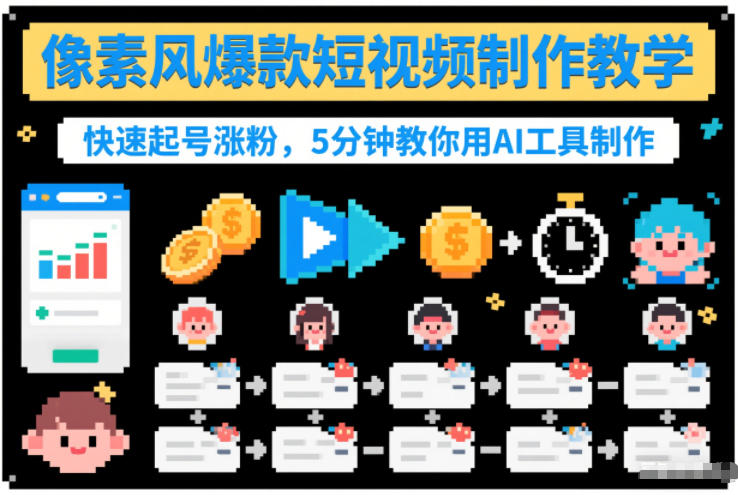 像素风爆款短视频制作教学，快速起号涨粉，5分钟教你用AI工具制作-资源教程须哥