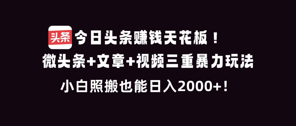 今日头条赚钱天花板!微头条+文章+视频三重暴利玩法,小白照搬也能日人2000+-资源教程须哥