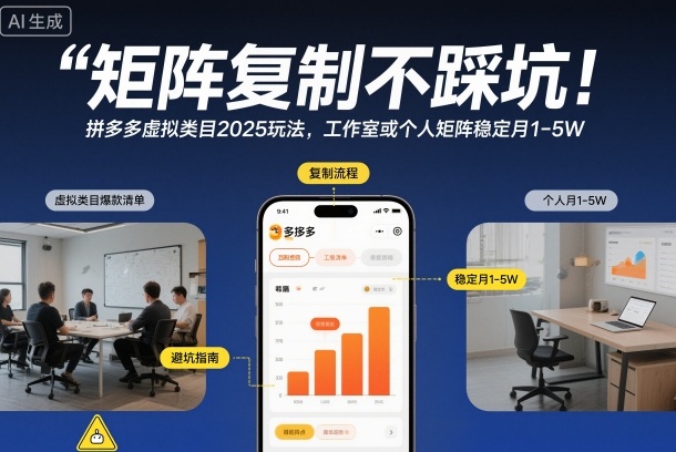 矩阵复制不踩坑！拼多多虚拟类目2025玩法，工作室或者个人矩阵稳定月1-5W【揭秘】-资源教程须哥