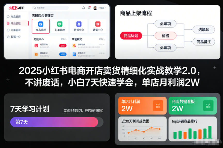 2025小红书电商开店卖货精细化实战教学2.0，不讲废话，小白7天快速学会，单店月利润2W-资源教程须哥