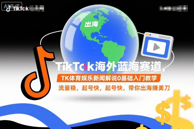 TikTok海外蓝海赛道，TK体育娱乐新闻解说0基础入门教学，流量稳，起号快，带你出海賺美刀-资源教程须哥