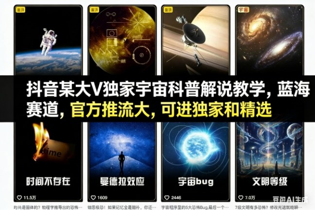 抖音某大V独家宇宙科普解说教学，蓝海赛道，官方推流大，可进独家和精选-资源教程须哥