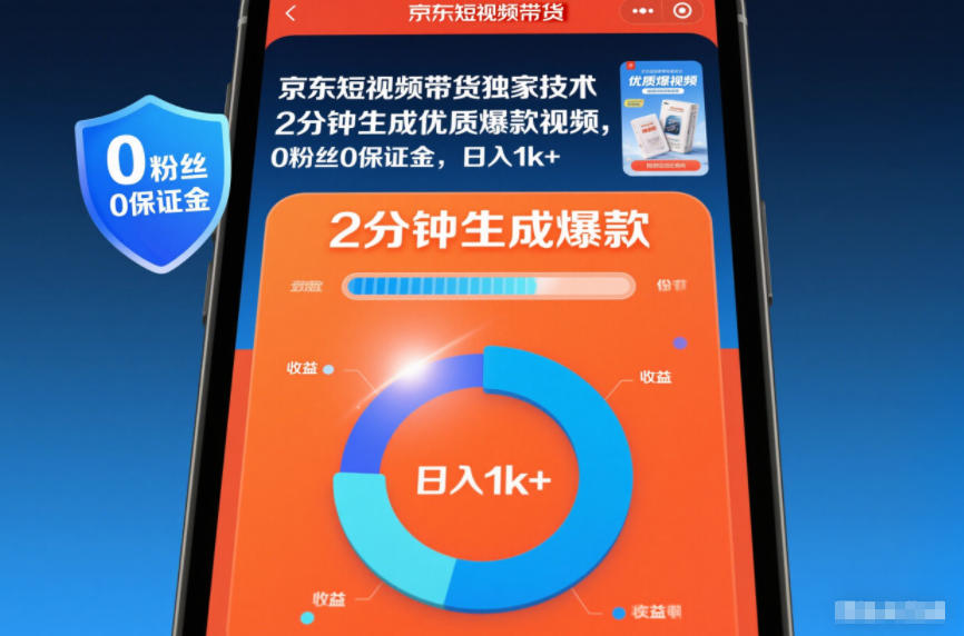 京东短视频带货独家技术，2分钟生成一条优质爆款视频，0粉丝0保证金，日入1k+【揭秘】-资源教程须哥