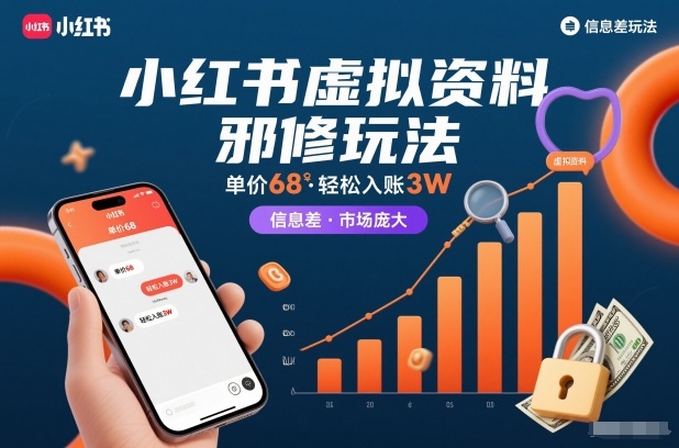 小红书虚拟资料邪修玩法，单价68，轻松入账3W，信息差玩法，市场庞大-资源教程须哥
