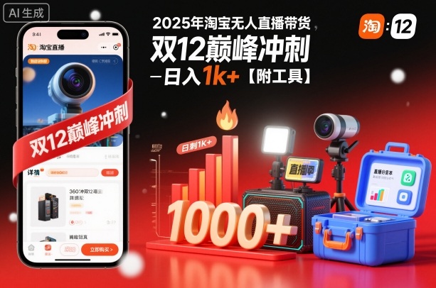 2025年淘宝无人直播带货，冲刺双12，日入1k+【附工具】【揭秘】-资源教程须哥