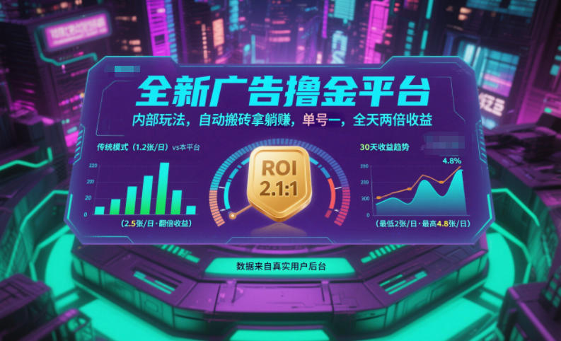 全新广告撸金平台，内部玩法，自动搬砖拿躺賺，单号一天保底2张+，全天两倍收益【揭秘】-资源教程须哥