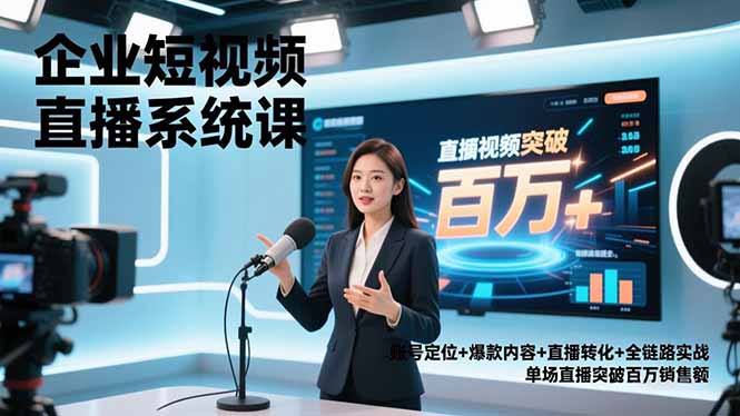 企业短视频直播系统课，账号定位+爆款内容+直播转化+全链路实战，单场直播突破百万销售额-资源教程须哥