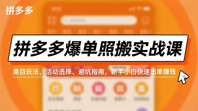 拼多多爆单照搬实战课，类目玩法、活动选择、避坑指南，新手小白快速出单赚钱-资源教程须哥
