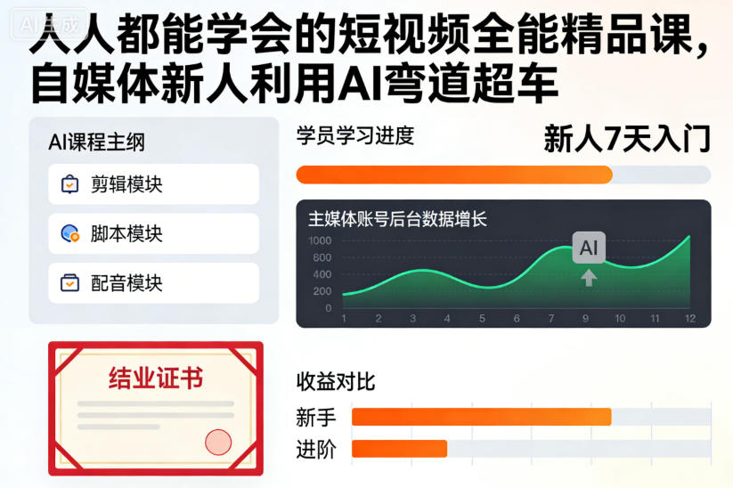 人人都能学会的短视频全能精品课，自媒体新人利用AI弯道超车-资源教程须哥