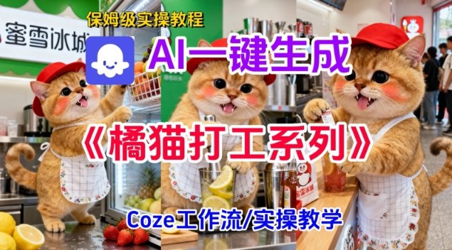 Coze扣子工作流一键生成胖橘猫打工短视频，保姆级实操搭建教学-资源教程须哥