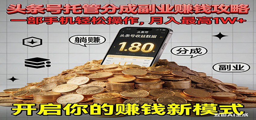 全程托管今日头条，一部手机就可以开干，最高躺赚1W+-资源教程须哥