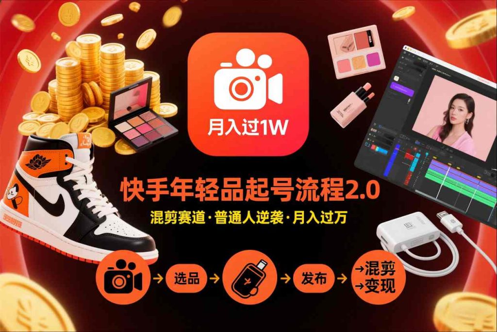 快手短视频带货年轻品起号流程2.0，快手年轻品混剪赛道，普通人也能月入过1W-资源教程须哥