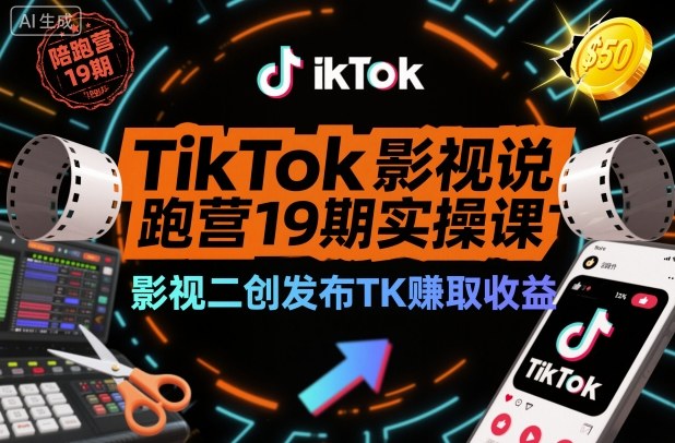 TikTok影视解说陪跑营19期实操课，影视二创发布TK賺取收益，万播收益50美金(更新)-资源教程须哥