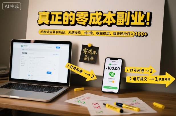 真正的零成本副业！问卷调查暴利项目，无脑操作，纯0撸，收益稳定，每天轻松日入100+【揭秘】-资源教程须哥