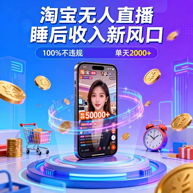 淘宝无人直播，不违规不封号，直播100小时卖了5万，年底旺季！-资源教程须哥