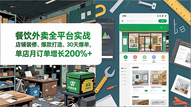 餐饮外卖全平台实战，店铺装修、爆款打造、30天爆单，手把手教学，单店月订单增长200%+-资源教程须哥