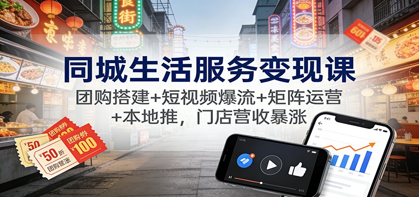 同城生活服务变现课：团购搭建+短视频爆流+矩阵运营+本地推，门店营收暴涨-资源教程须哥