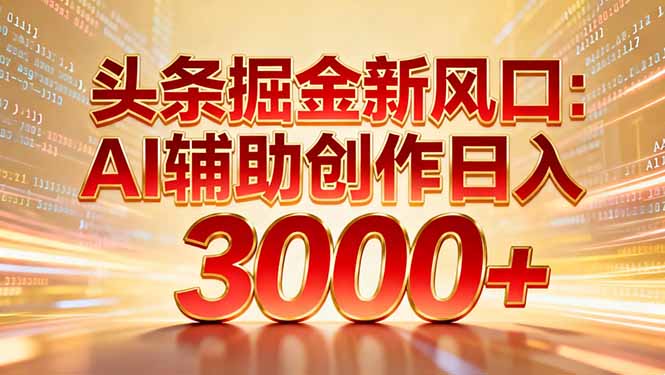 头条掘金新风口：AI辅助创作日入3000+，矩阵玩法当天启动隔天见效-资源教程须哥