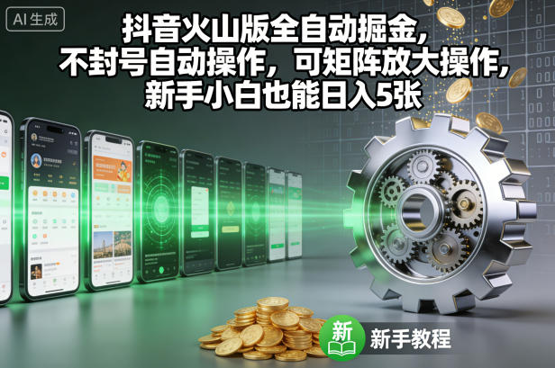 抖音火山版全自动掘金，不封号自动操作，可矩阵放大操作，新手小白也能日入5张【揭秘】-资源教程须哥