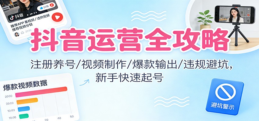 抖音运营全攻略：注册养号/视频制作/爆款输出/违规避坑，新手快速起号-资源教程须哥