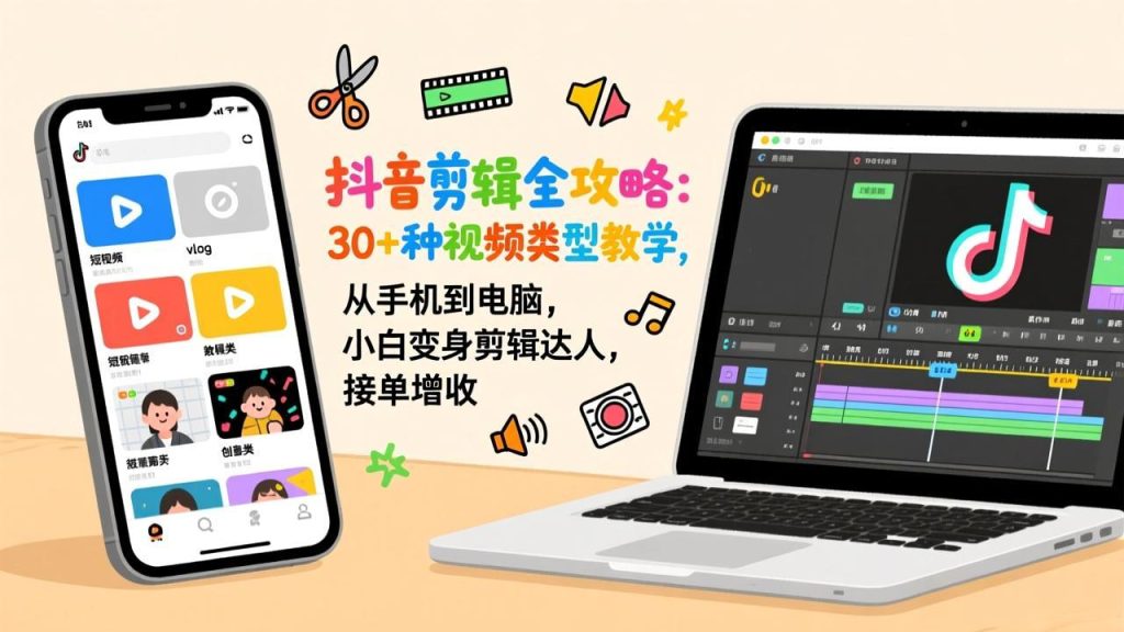 抖音剪辑全攻略：30+种视频类型教学，从手机到电脑，小白变身剪辑达人，接单增收-资源教程须哥