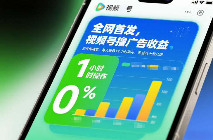 全网首发，视频号撸广告收益，无任何成本，每天操作1个小时即可，收益几十到几张-资源教程须哥