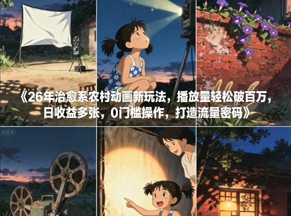 26年治愈系农村动画新玩法，播放量轻松破百万，日收益多张，0门槛操作，打造流量密码-资源教程须哥