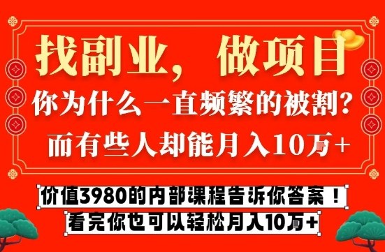 价值3980的网创内部课程，告诉你互联网创业月入10个W的秘密【揭秘】-资源教程须哥